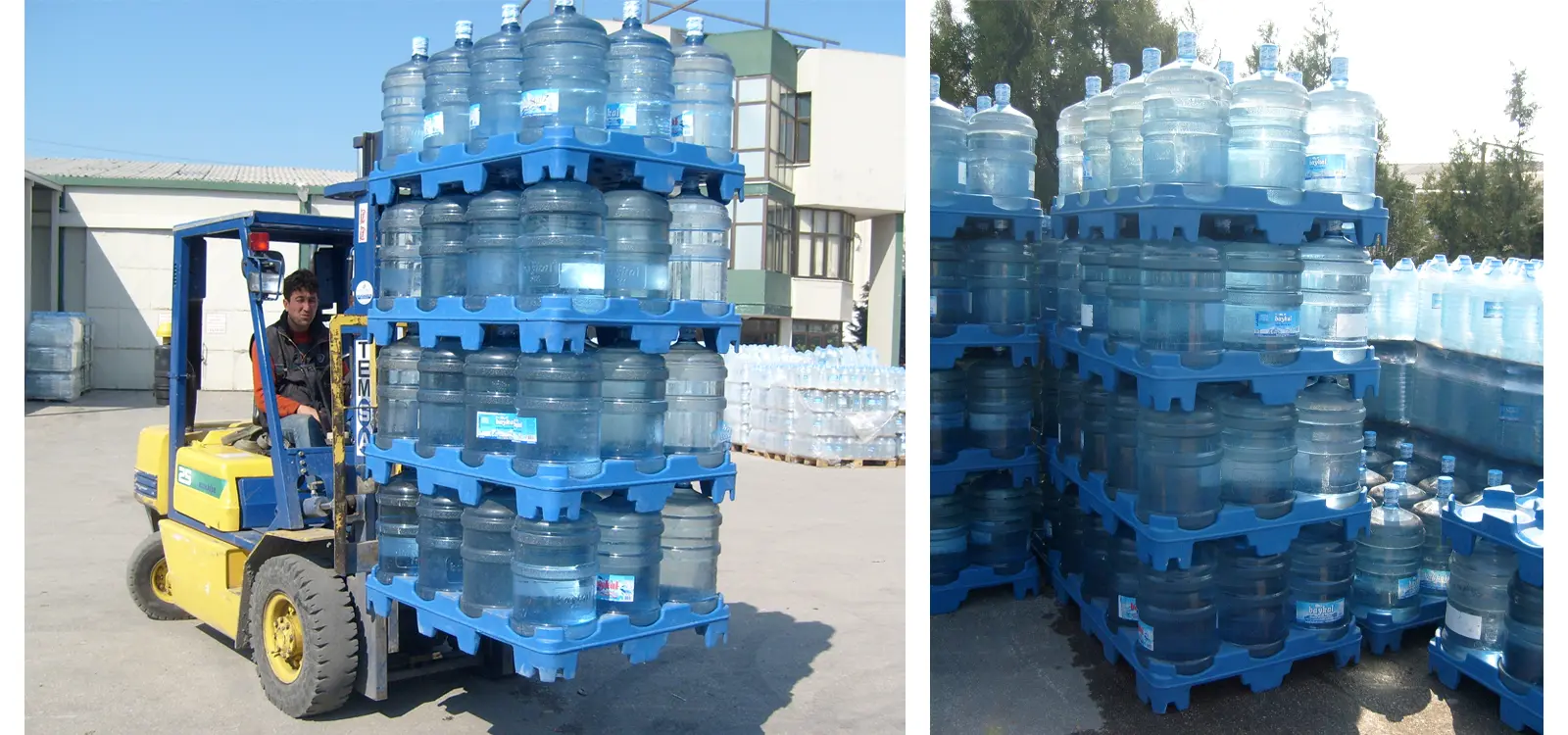 Ön ve yan istif; sağda 170 cm silüet ile ölçek